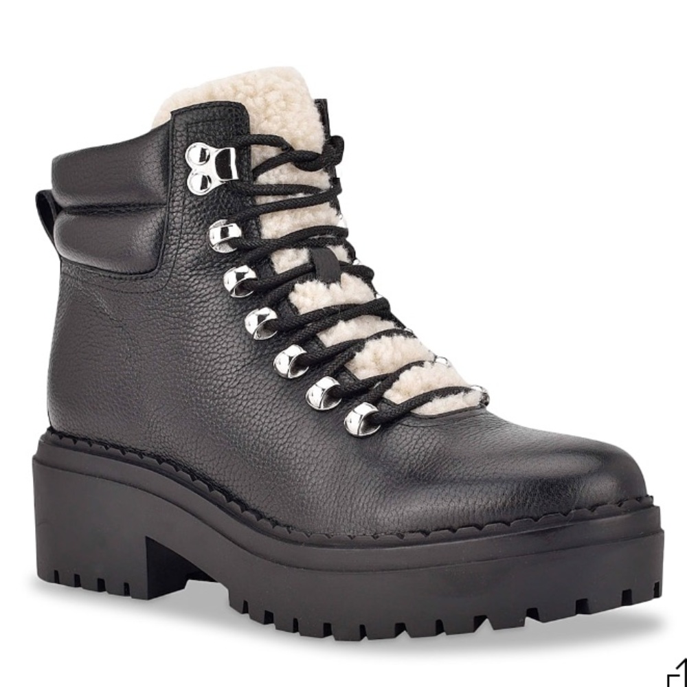 Marc Fisher LTD Nairy Lace-Up Genuine Shearling Lug Sole Bootie